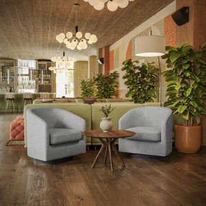 English Elm Landon Commercial Barrel Accent Armchair with 360° Swivel Base for Stylish Comfort in Any Space Light Gray BS-AC22-060-LTGRY-GG