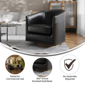 English Elm Myles Club Style Commercial Barrel Accent Armchair with 360° Swivel Base for Elegant Seating Solutions Black BS-AC22-061-BLKPU-GG