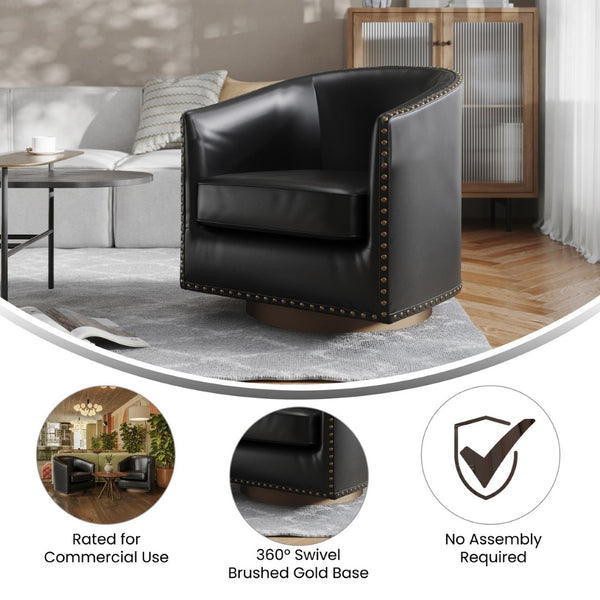 English Elm Myles Club Style Commercial Barrel Accent Armchair with 360° Swivel Base for Elegant Seating Solutions Black BS-AC22-061-BLKPU-GG