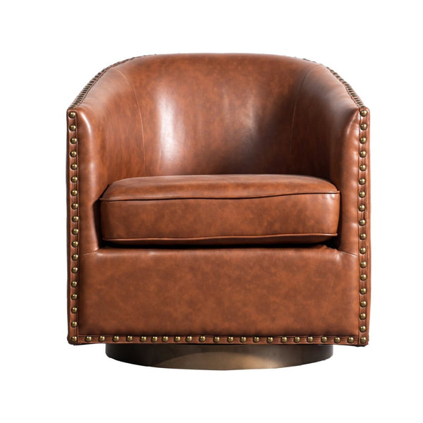 English Elm Myles Club Style Commercial Barrel Accent Armchair with 360° Swivel Base for Elegant Seating Solutions Brown BS-AC22-061-BRNPU-GG