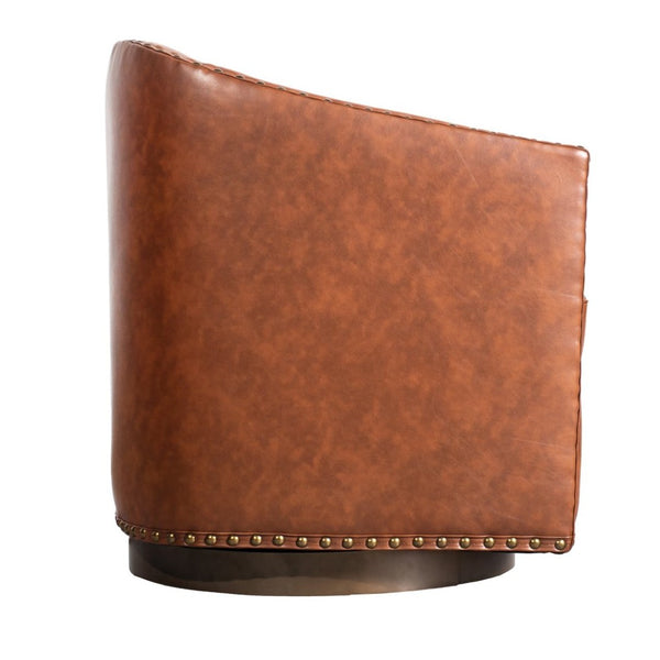 English Elm Myles Club Style Commercial Barrel Accent Armchair with 360° Swivel Base for Elegant Seating Solutions Brown BS-AC22-061-BRNPU-GG