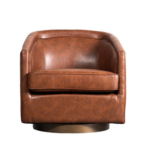 English Elm Dean Club Style Barrel Accent Armchair with 360° Swivel Base for Stylish Comfort in Any Space Brown LeatherSoft BS-AC22-064-BRNPU-GG