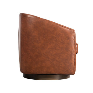 English Elm Dean Club Style Barrel Accent Armchair with 360° Swivel Base for Stylish Comfort in Any Space Brown LeatherSoft BS-AC22-064-BRNPU-GG