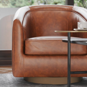 English Elm Dean Club Style Barrel Accent Armchair with 360° Swivel Base for Stylish Comfort in Any Space Brown LeatherSoft BS-AC22-064-BRNPU-GG