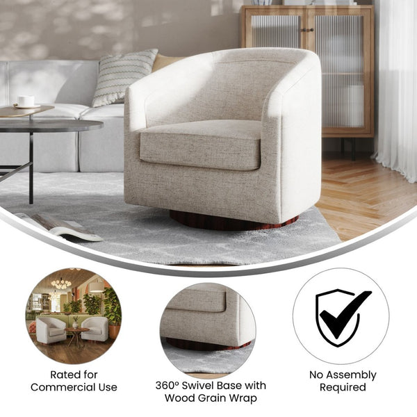 English Elm Dean Club Style Barrel Accent Armchair with 360° Swivel Base for Stylish Comfort in Any Space Cream BS-AC22-064-CRM-GG