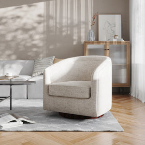 English Elm Dean Club Style Barrel Accent Armchair with 360° Swivel Base for Stylish Comfort in Any Space Cream BS-AC22-064-CRM-GG