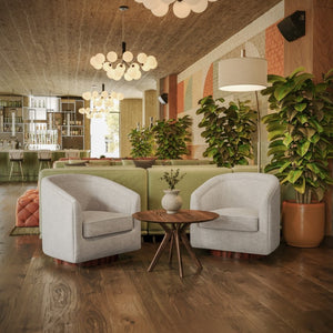 English Elm Dean Club Style Barrel Accent Armchair with 360° Swivel Base for Stylish Comfort in Any Space Cream BS-AC22-064-CRM-GG