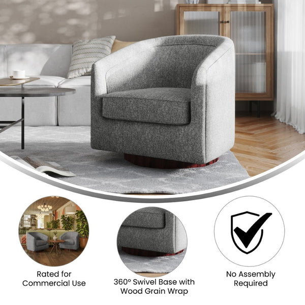 English Elm Dean Club Style Barrel Accent Armchair with 360° Swivel Base for Stylish Comfort in Any Space Gray BS-AC22-064-GRY-GG