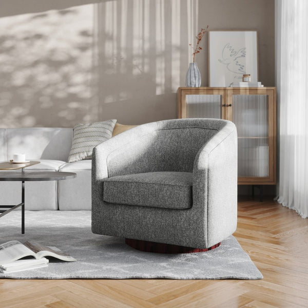 English Elm Dean Club Style Barrel Accent Armchair with 360° Swivel Base for Stylish Comfort in Any Space Gray BS-AC22-064-GRY-GG
