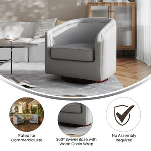 English Elm Dean Club Style Barrel Accent Armchair with 360° Swivel Base for Stylish Comfort in Any Space Gray LeatherSoft BS-AC22-064-GRYPU-GG