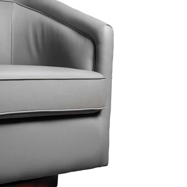 English Elm Dean Club Style Barrel Accent Armchair with 360° Swivel Base for Stylish Comfort in Any Space Gray LeatherSoft BS-AC22-064-GRYPU-GG