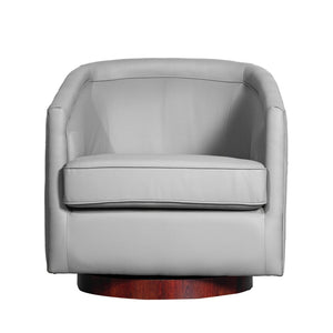 English Elm Dean Club Style Barrel Accent Armchair with 360° Swivel Base for Stylish Comfort in Any Space Gray LeatherSoft BS-AC22-064-GRYPU-GG