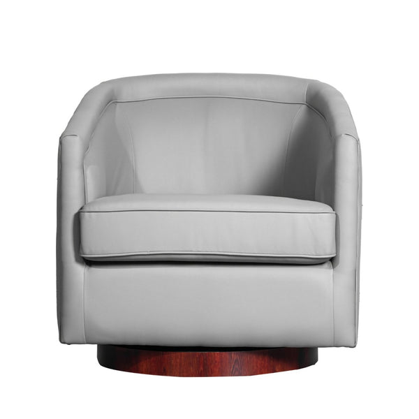 English Elm Dean Club Style Barrel Accent Armchair with 360° Swivel Base for Stylish Comfort in Any Space Gray LeatherSoft BS-AC22-064-GRYPU-GG