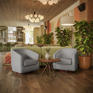 English Elm Dean Club Style Barrel Accent Armchair with 360° Swivel Base for Stylish Comfort in Any Space Gray LeatherSoft BS-AC22-064-GRYPU-GG