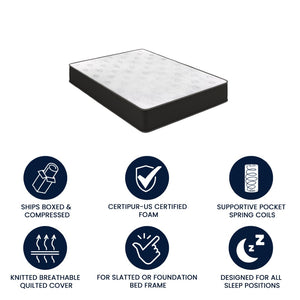 English Elm Dream Cooling Gel 10 Inch Hybrid Mattress with CertiPUR-US Foam & Pocket Springs for Ultimate Comfort White/Black Full BS-E230P-R-F-10-C-BK-GG