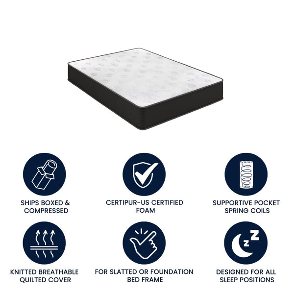 English Elm Dream Cooling Gel 10 Inch Hybrid Mattress with CertiPUR-US Foam & Pocket Springs for Ultimate Comfort White/Black Full BS-E230P-R-F-10-C-BK-GG