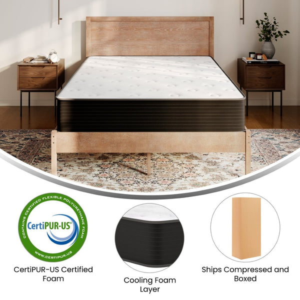 English Elm Dream Cooling Gel 10 Inch Hybrid Mattress with CertiPUR-US Foam & Pocket Springs for Ultimate Comfort White/Black Full BS-E230P-R-F-10-C-BK-GG