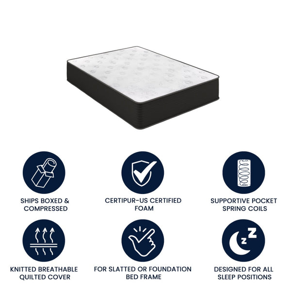 English Elm Dream Cooling Gel 12-Inch Hybrid Mattress for Restorative Sleep – CertiPUR-US Certified Comfort & Support White/Black Full BS-E230P-R-F-12-C-BK-GG