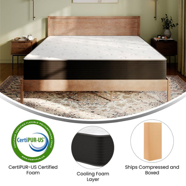 English Elm Dream Cooling Gel 12-Inch Hybrid Mattress for Restorative Sleep – CertiPUR-US Certified Comfort & Support White/Black King BS-E230P-R-K-12-C-BK-GG