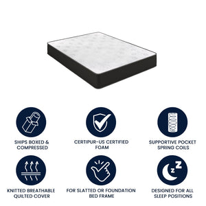 English Elm Dream Cooling Gel 10 Inch Hybrid Mattress with CertiPUR-US Foam & Pocket Springs for Ultimate Comfort White/Black Queen BS-E230P-R-Q-10-C-BK-GG