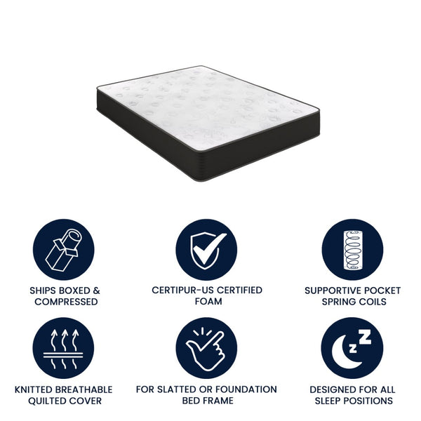 English Elm Dream Cooling Gel 10 Inch Hybrid Mattress with CertiPUR-US Foam & Pocket Springs for Ultimate Comfort White/Black Queen BS-E230P-R-Q-10-C-BK-GG