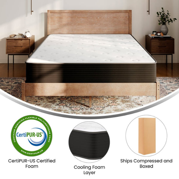 English Elm Dream Cooling Gel 10 Inch Hybrid Mattress with CertiPUR-US Foam & Pocket Springs for Ultimate Comfort White/Black Queen BS-E230P-R-Q-10-C-BK-GG