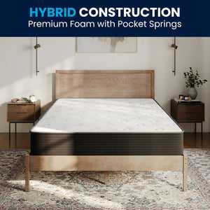 English Elm Dream Cooling Gel 10 Inch Hybrid Mattress with CertiPUR-US Foam & Pocket Springs for Ultimate Comfort White/Black Queen BS-E230P-R-Q-10-C-BK-GG