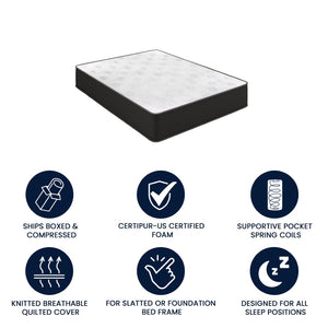 English Elm Dream Cooling Gel 12-Inch Hybrid Mattress for Restorative Sleep – CertiPUR-US Certified Comfort & Support White/Black Queen BS-E230P-R-Q-12-C-BK-GG