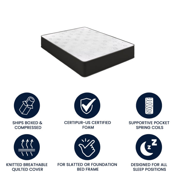 English Elm Dream Cooling Gel 12-Inch Hybrid Mattress for Restorative Sleep – CertiPUR-US Certified Comfort & Support White/Black Queen BS-E230P-R-Q-12-C-BK-GG