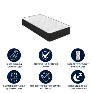 English Elm Dream Cooling Gel 10 Inch Hybrid Mattress with CertiPUR-US Foam & Pocket Springs for Ultimate Comfort White/Black Twin BS-E230P-R-T-10-C-BK-GG