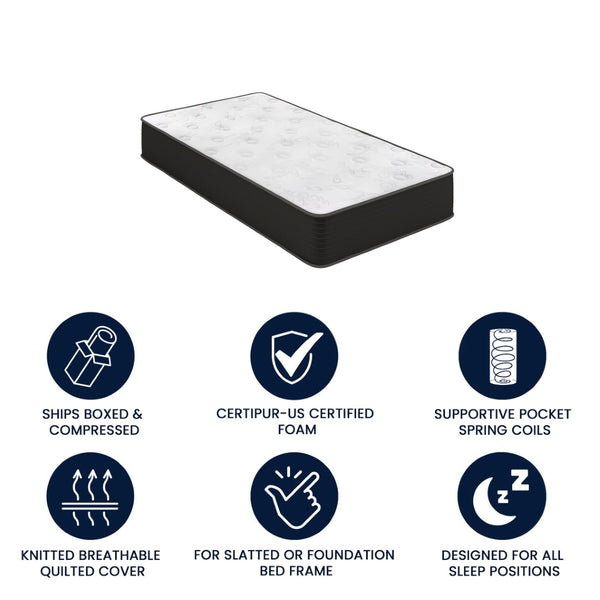 English Elm Dream Cooling Gel 10 Inch Hybrid Mattress with CertiPUR-US Foam & Pocket Springs for Ultimate Comfort White/Black Twin BS-E230P-R-T-10-C-BK-GG