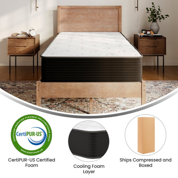 English Elm Dream Cooling Gel 10 Inch Hybrid Mattress with CertiPUR-US Foam & Pocket Springs for Ultimate Comfort White/Black Twin BS-E230P-R-T-10-C-BK-GG