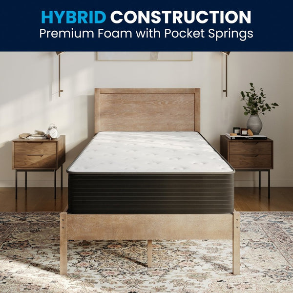 English Elm Dream Cooling Gel 10 Inch Hybrid Mattress with CertiPUR-US Foam & Pocket Springs for Ultimate Comfort White/Black Twin BS-E230P-R-T-10-C-BK-GG