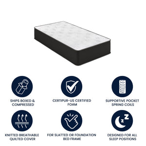English Elm Dream Cooling Gel 12-Inch Hybrid Mattress for Restorative Sleep – CertiPUR-US Certified Comfort & Support White/Black Twin BS-E230P-R-T-12-C-BK-GG