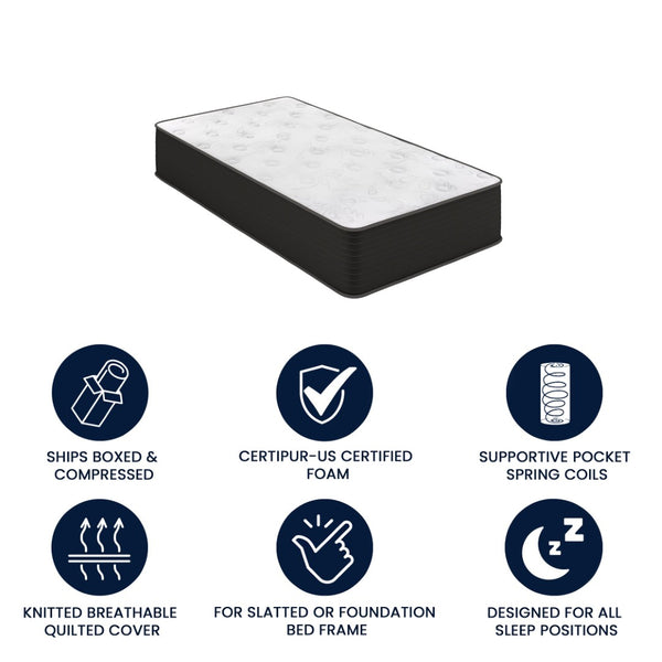 English Elm Dream Cooling Gel 12-Inch Hybrid Mattress for Restorative Sleep – CertiPUR-US Certified Comfort & Support White/Black Twin BS-E230P-R-T-12-C-BK-GG