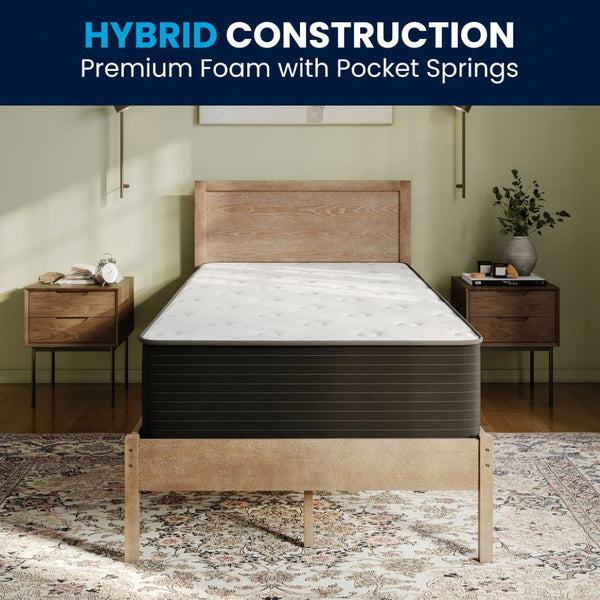 English Elm Dream Cooling Gel 12-Inch Hybrid Mattress for Restorative Sleep – CertiPUR-US Certified Comfort & Support White/Black Twin BS-E230P-R-T-12-C-BK-GG