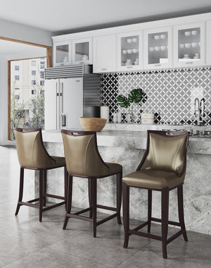 Manhattan Comfort Emperor Traditional Bar Stool (Set of 2) Bronze and Walnut 2-BS008-BZ