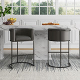 Manhattan Comfort Cosmopolitan Mid-Century Modern Bar Stool (Set of 2) Pebble and Black 2-BS015-PE