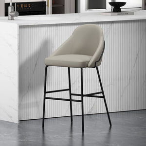 Manhattan Comfort Gracie Leatherette Barstool With Sculpted Curves And Steel Legs For Elegant Dining Spaces Stone And Black Steel Bs022-bst