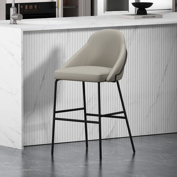 Manhattan Comfort Gracie Leatherette Barstool With Sculpted Curves And Steel Legs For Elegant Dining Spaces Stone And Black Steel Bs022-bst