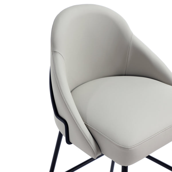 Manhattan Comfort Gracie Leatherette Barstool With Sculpted Curves And Steel Legs For Elegant Dining Spaces Stone And Black Steel Bs022-bst