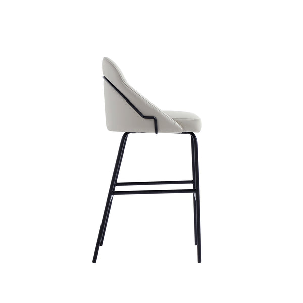 Manhattan Comfort Gracie Leatherette Barstool With Sculpted Curves And Steel Legs For Elegant Dining Spaces Stone And Black Steel Bs022-bst