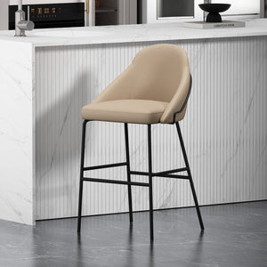 Manhattan Comfort Gracie Leatherette Barstool With Sculpted Curves And Steel Legs For Elegant Dining Spaces Tan And Black Steel Bs022-btn