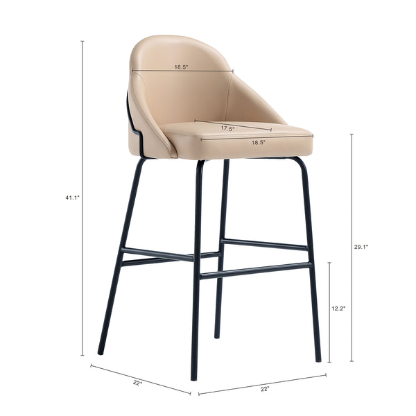 Manhattan Comfort Gracie Leatherette Barstool With Sculpted Curves And Steel Legs For Elegant Dining Spaces Tan And Black Steel Bs022-btn