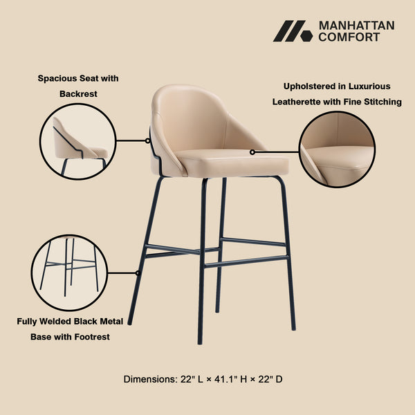 Manhattan Comfort Gracie Leatherette Barstool With Sculpted Curves And Steel Legs For Elegant Dining Spaces Tan And Black Steel Bs022-btn