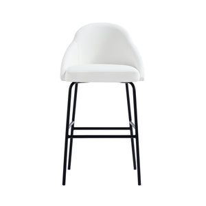 Manhattan Comfort Gracie Leatherette Barstool With Sculpted Curves And Steel Legs For Elegant Dining Spaces White And Black Steel Bs022-bwh