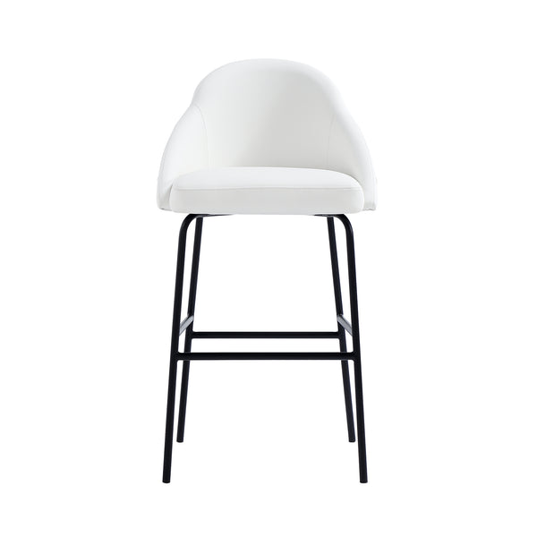 Manhattan Comfort Gracie Leatherette Barstool With Sculpted Curves And Steel Legs For Elegant Dining Spaces White And Black Steel Bs022-bwh