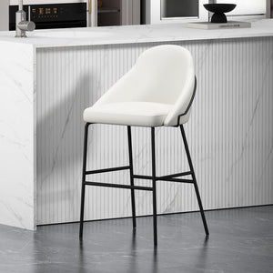 Manhattan Comfort Gracie Leatherette Barstool With Sculpted Curves And Steel Legs For Elegant Dining Spaces White And Black Steel Bs022-bwh