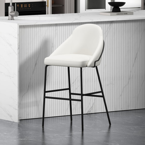 Manhattan Comfort Gracie Leatherette Barstool With Sculpted Curves And Steel Legs For Elegant Dining Spaces White And Black Steel Bs022-bwh