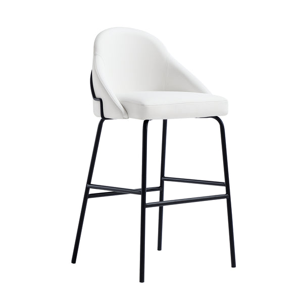 Manhattan Comfort Gracie Leatherette Barstool With Sculpted Curves And Steel Legs For Elegant Dining Spaces White And Black Steel Bs022-bwh